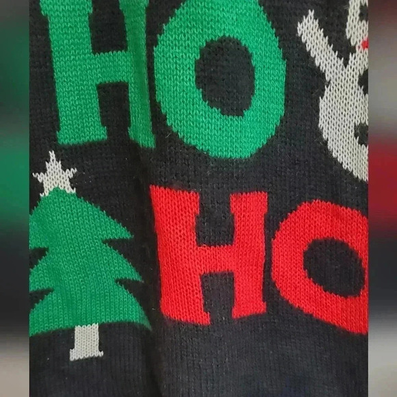 NO BOUNDARIES Black Christmas Sweater Long Ho Ho Ho snowmen  trees Size 15 17 - Picture 5 of 7